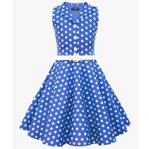 BlackButterfly Girl's Holy Costume Blue Vintage Polka Dot 50's Dress size 9 10